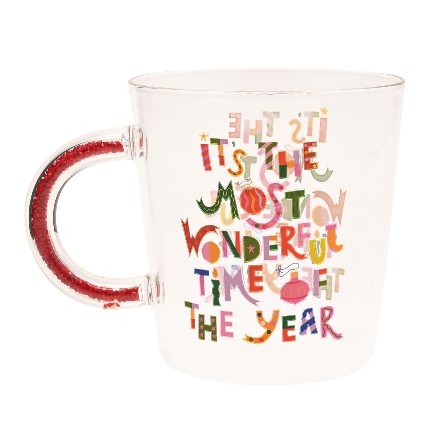 RASPBERRY BLOSSOM GLASS MUG - IT'S THE MOST WONDERFUL TIME OF THE YEAR