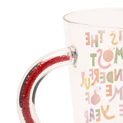 RASPBERRY BLOSSOM GLASS MUG - IT'S THE MOST WONDERFUL TIME OF THE YEAR