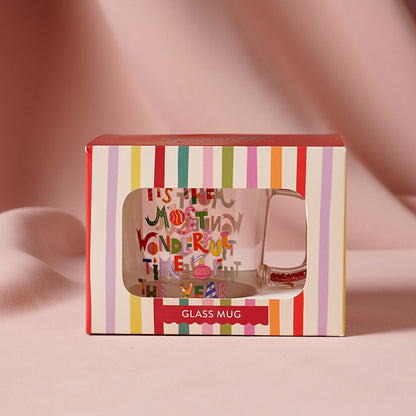 RASPBERRY BLOSSOM GLASS MUG - IT'S THE MOST WONDERFUL TIME OF THE YEAR