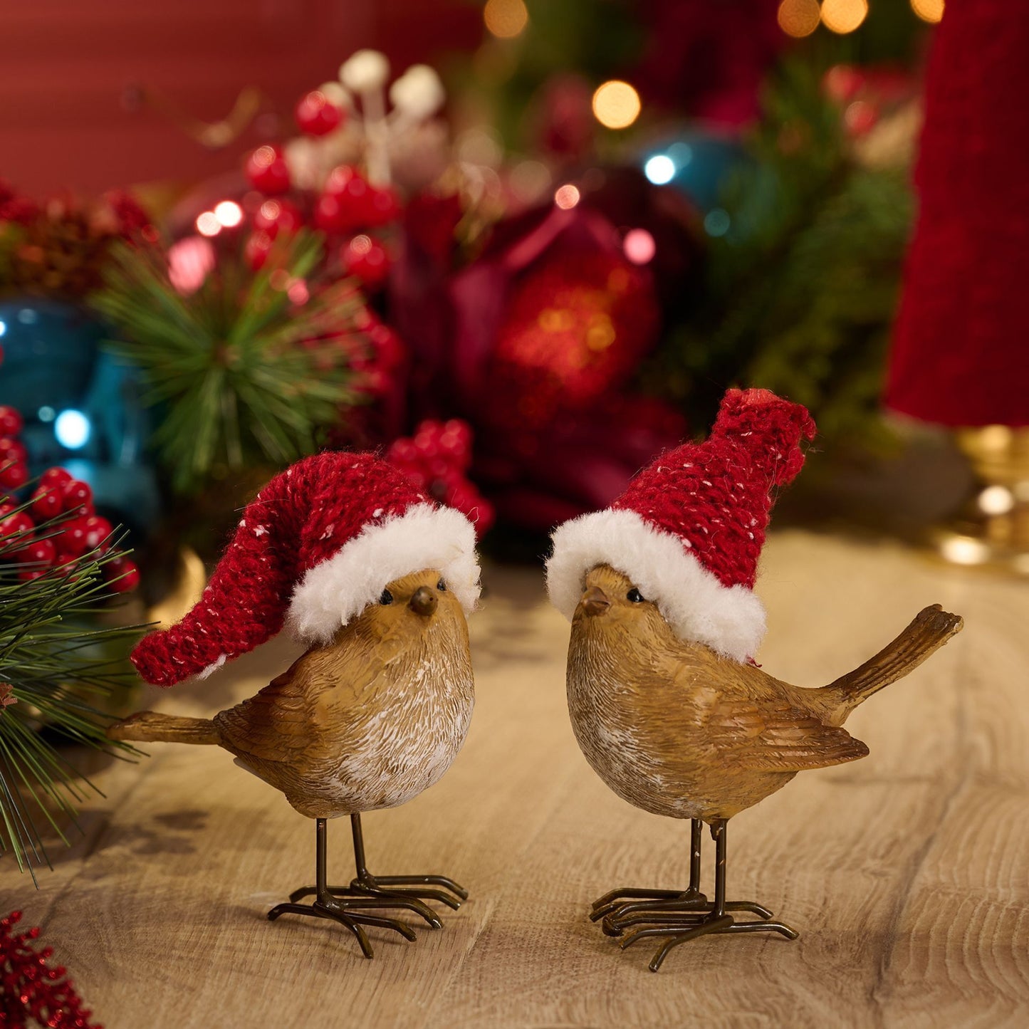 CHRISTMAS ROBIN DECORATION with Santa hat