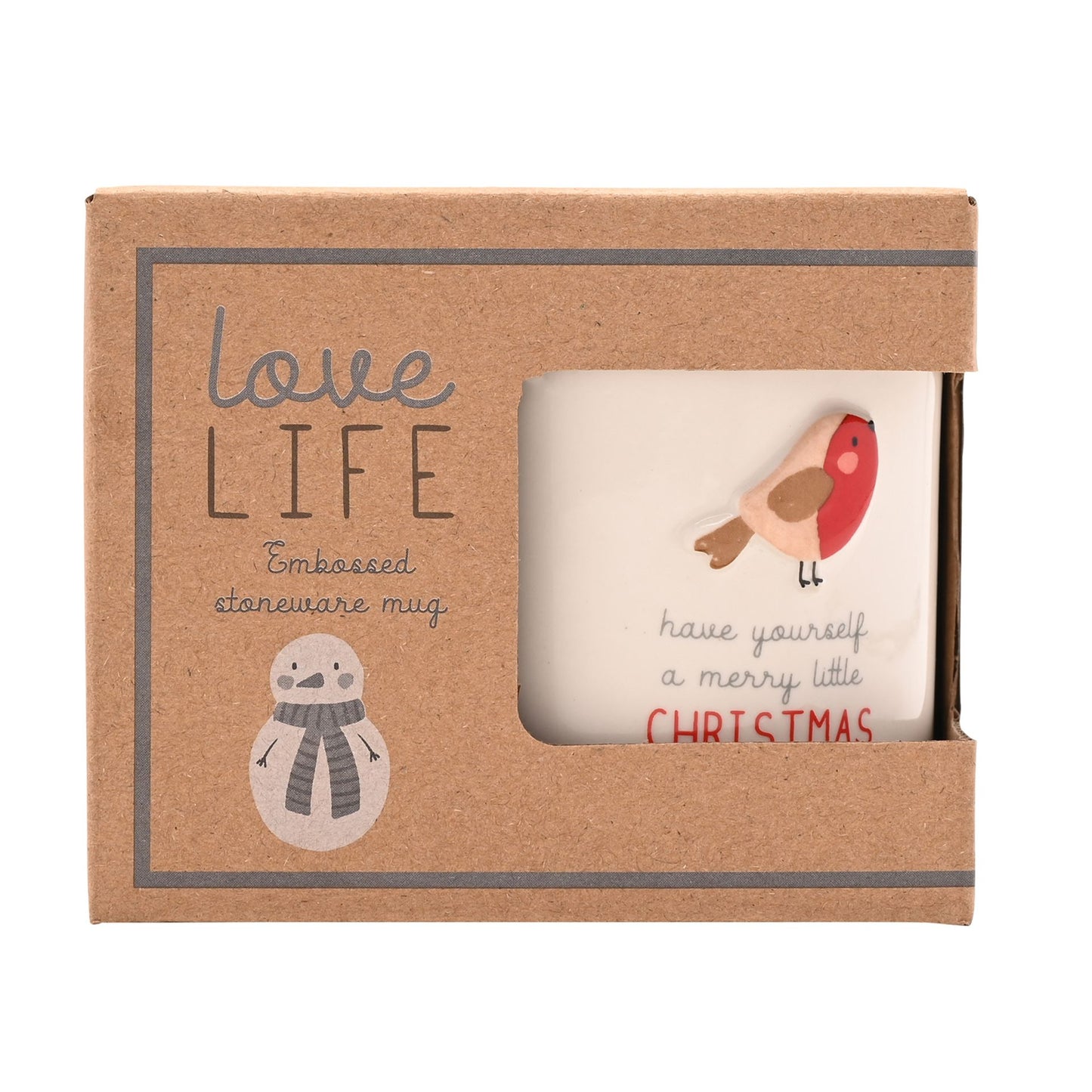 LOVE LIFE CHRISTMAS EMBOSSED MUG - ROBIN
